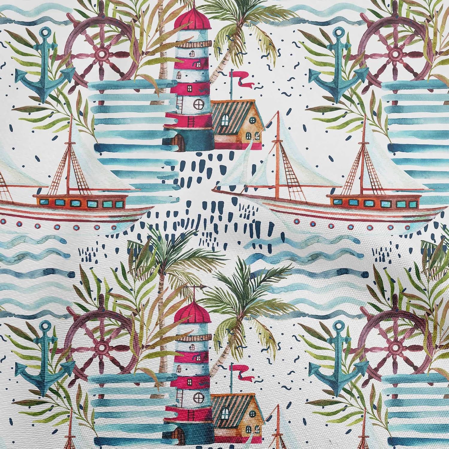 oneOone Cotton Flex Dark Peach Fabric Ocean Lighthouse Sewing Material Print Fabric by The Yard 40 Inch Wide