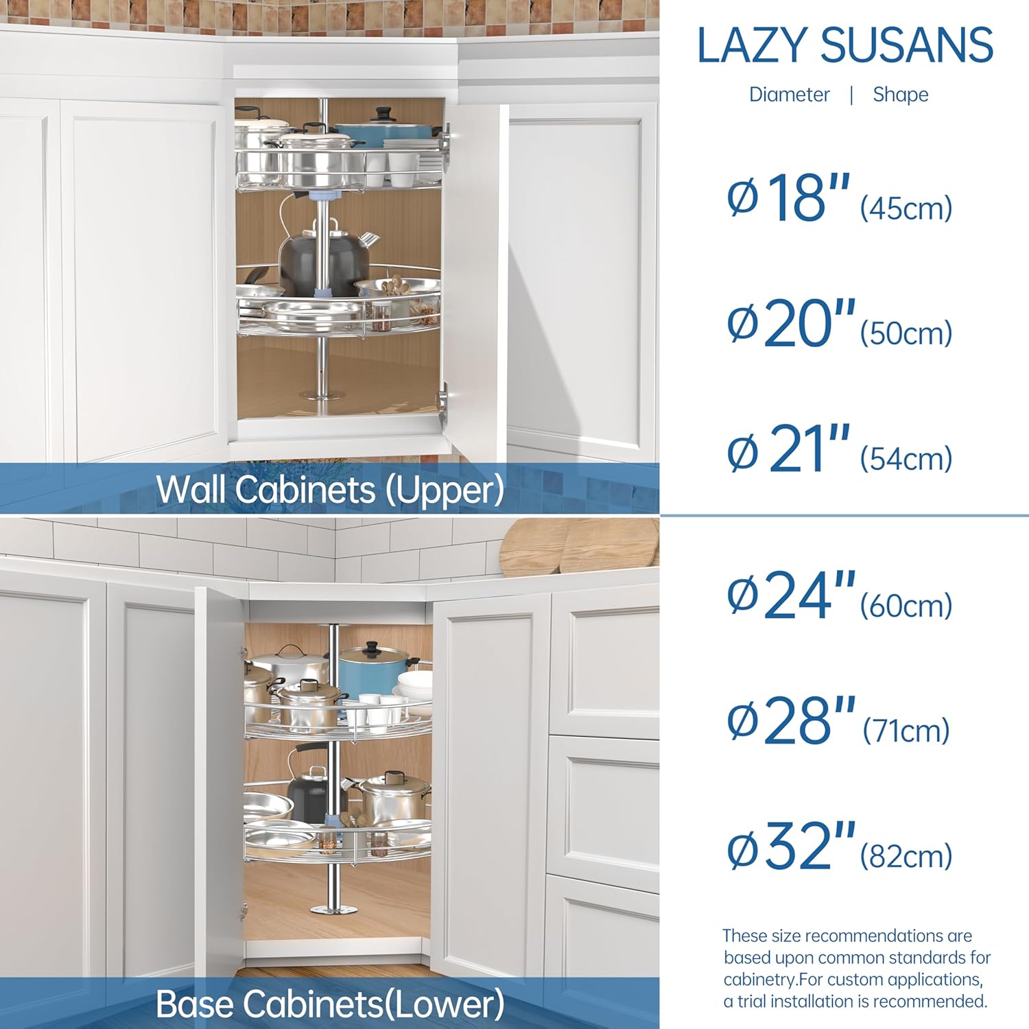 18" Chrome Corner Cabinet Lazy Susan, Full Circle Corner Cabinet Lazy Susan Replacement Shelves Rotating Rack for Upper Cabinet Kitchen