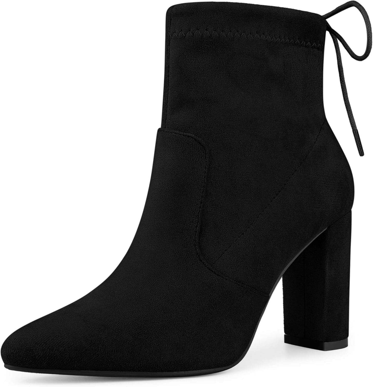 Allegra K Women's Pointed Toe Drawstring Pull on Block Heel Ankle Boots