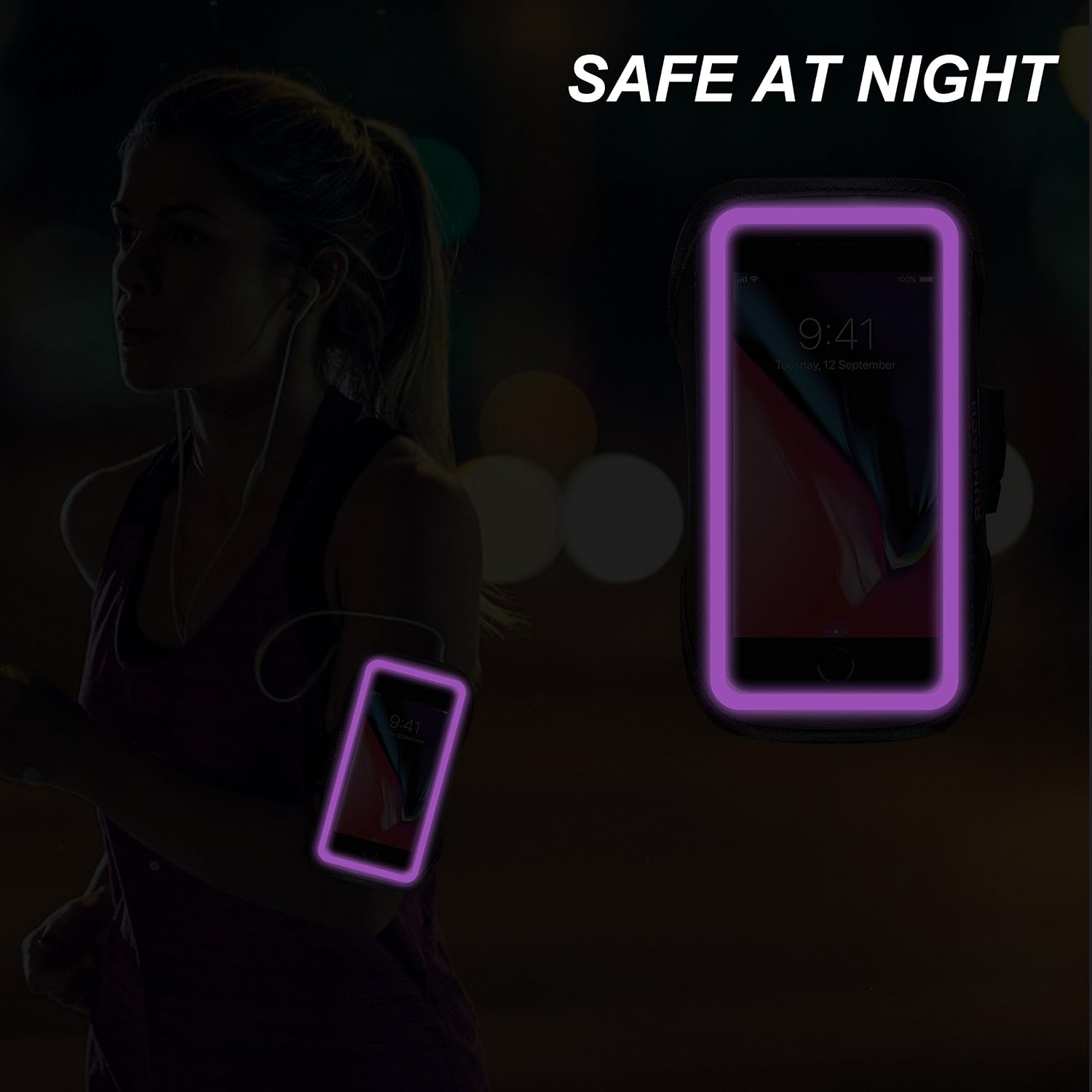 RUNBACH iPhone 8 Plus/iPhone 7 Plus Armband, Sweatproof Running Exercise Gym Bag with Fingerprint Touch/Key Holder and Card Slot for 5.5 Inch iPhone 6/6S/7/8 Plus (Purple)