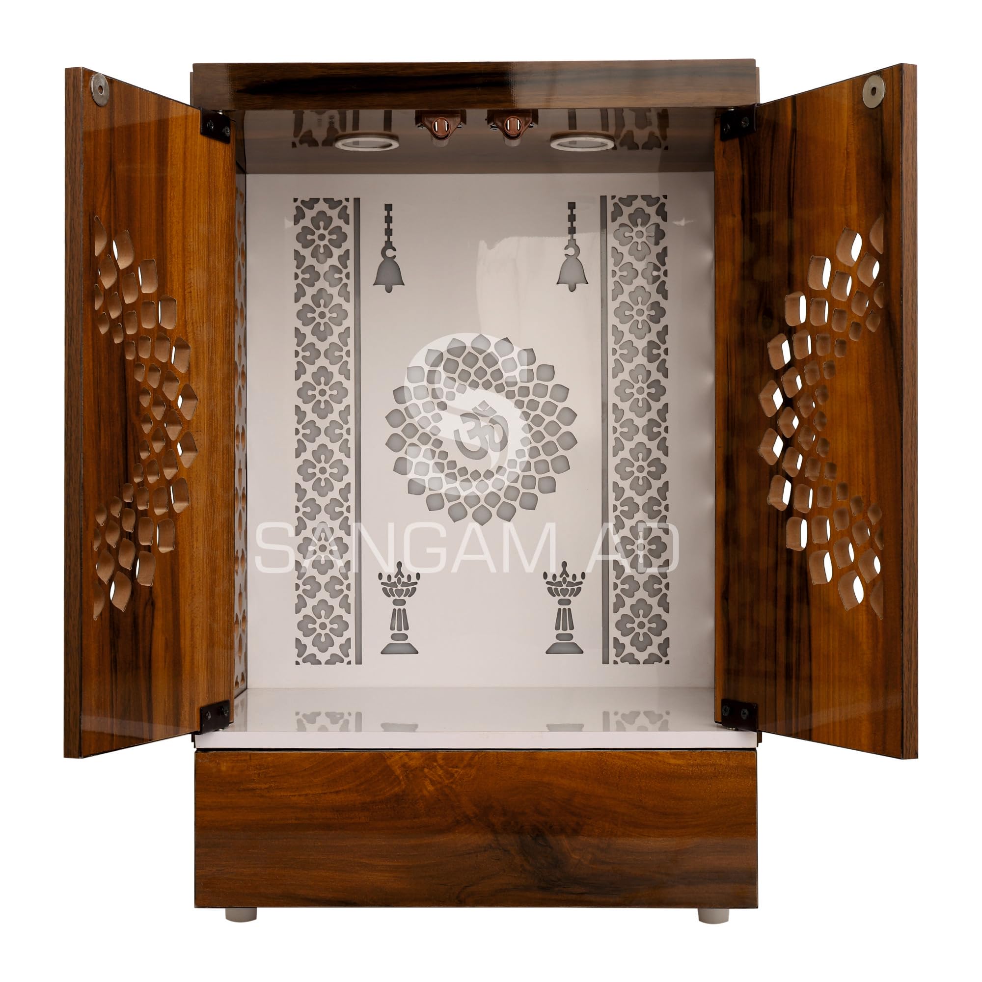 Royal Kurta Wooden Glossy Door Temple For Home/Cutomized Modern Design Temple with LED Light for Home and Office|Home Temple|Puja Mandir |Mandir With Drawer And Storage Cabinets (48X30X16 in)