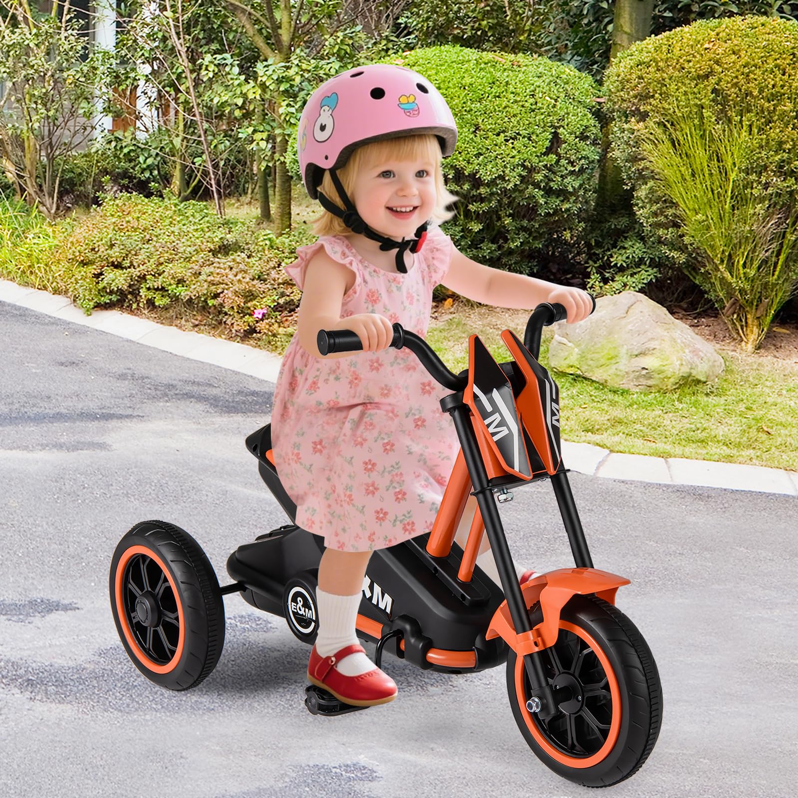 COSTWAY Tricycle Bébé Évolutif avec Guidon & Pédale, Vélo Enfant à 3 Roues avec Pare-Brise Cool, Draisienne pour Garçons Filles de 3 Ans+ (Orange)