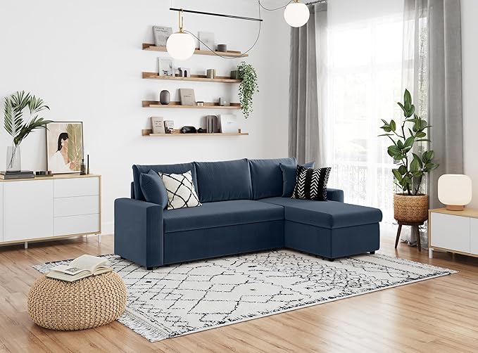 Canapé d'angle réversible, Convertible en Velours côtelé Large avec Coffre