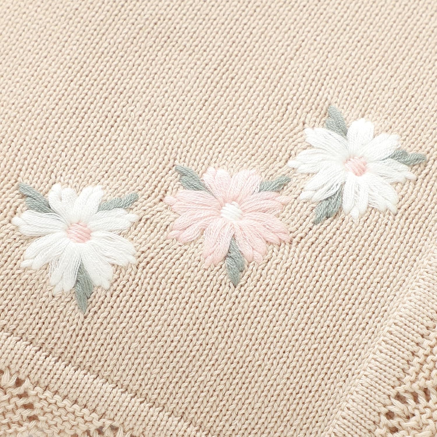 LAWKUL Baby Blanket 100% Traceable Cotton Knit Receiving Blankets Infant Swaddle for Newbron Boy Girls 40"x30" Beige Floral