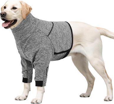 Dog Surgery Recovery Suit   Front Leg Protection with Elbow Pads, Breathable Post-Op Vest for Dogs After Surgery, Cone Alternative with Leash Hole, Grey, L