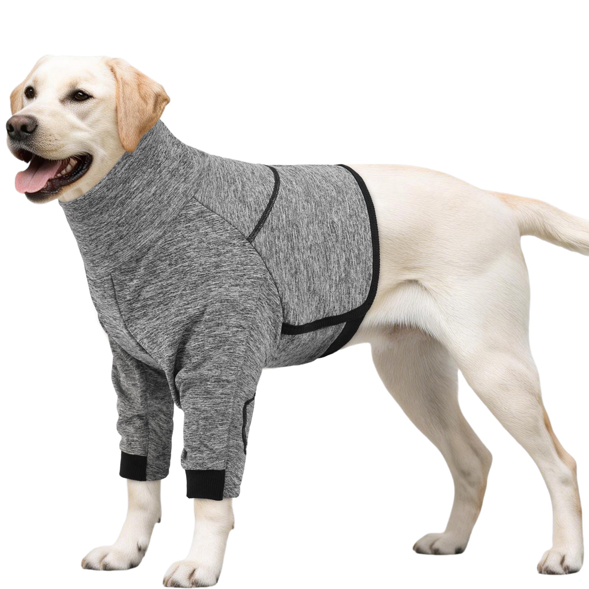 OUOBOB Dog Surgery Recovery Suit – Front Leg Protection with Elbow Pads, Breathable Post-Op Vest for Dogs After Surgery, Cone Alternative with Leash Hole, Grey, L