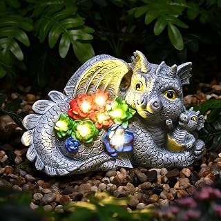 GIGALUMI Solar Garden Statues Dragon Statue Figurine Lights for Outside, Garden Decor Yard Decorations Outdoor for Mom, Women Housewarming Birthday Gifts