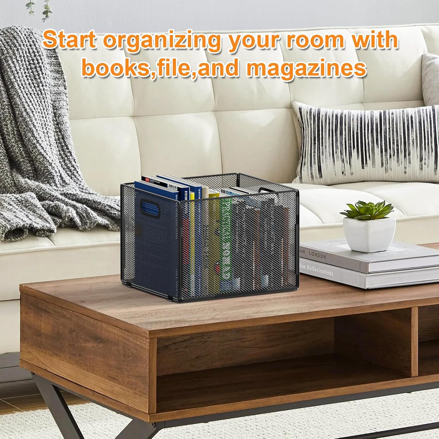 Hanging File Organizer, File Box Organizer with Handle, Metal Mesh Hanging File Folder Box, Letter Size Filing Crate Bin Holder for Home Office Desk(2 Pack)