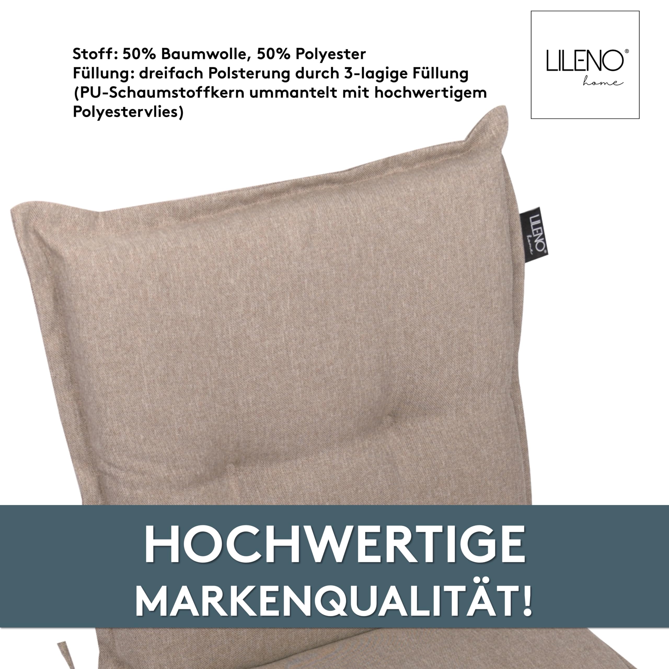 LILENO HOME Gartenstuhl Auflagen als [2er Set - Niedriglehner] in Taupe Y - Bequeme Liegen als Sitzauflagen für Gartenmöbel - Stuhlkissen für Gartenstühle und Klappstühle MAR