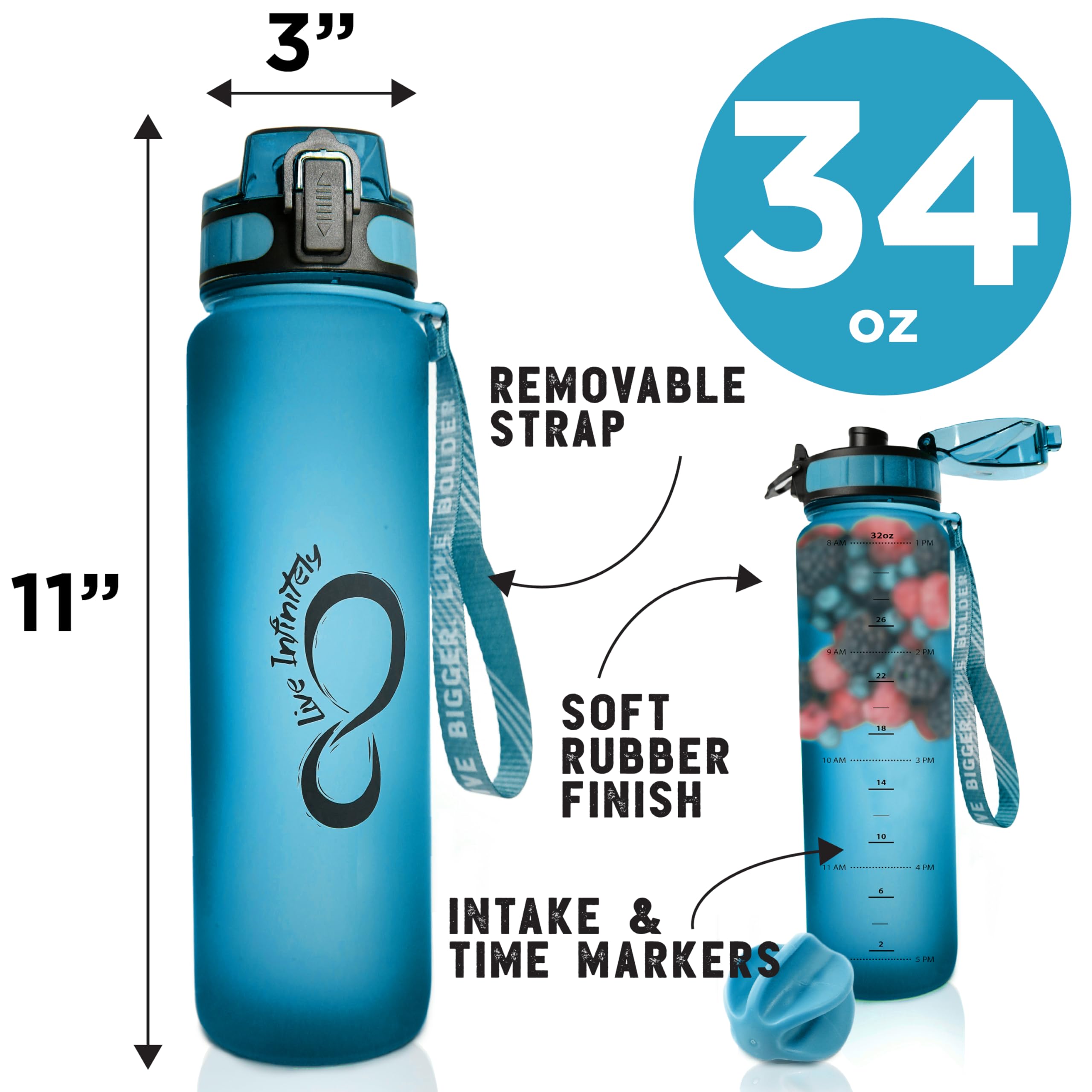 Wiederverwendbare Wasserflasche Mit Zeitmarkierung – 794 Ml, Transparent Mit Trageriemen