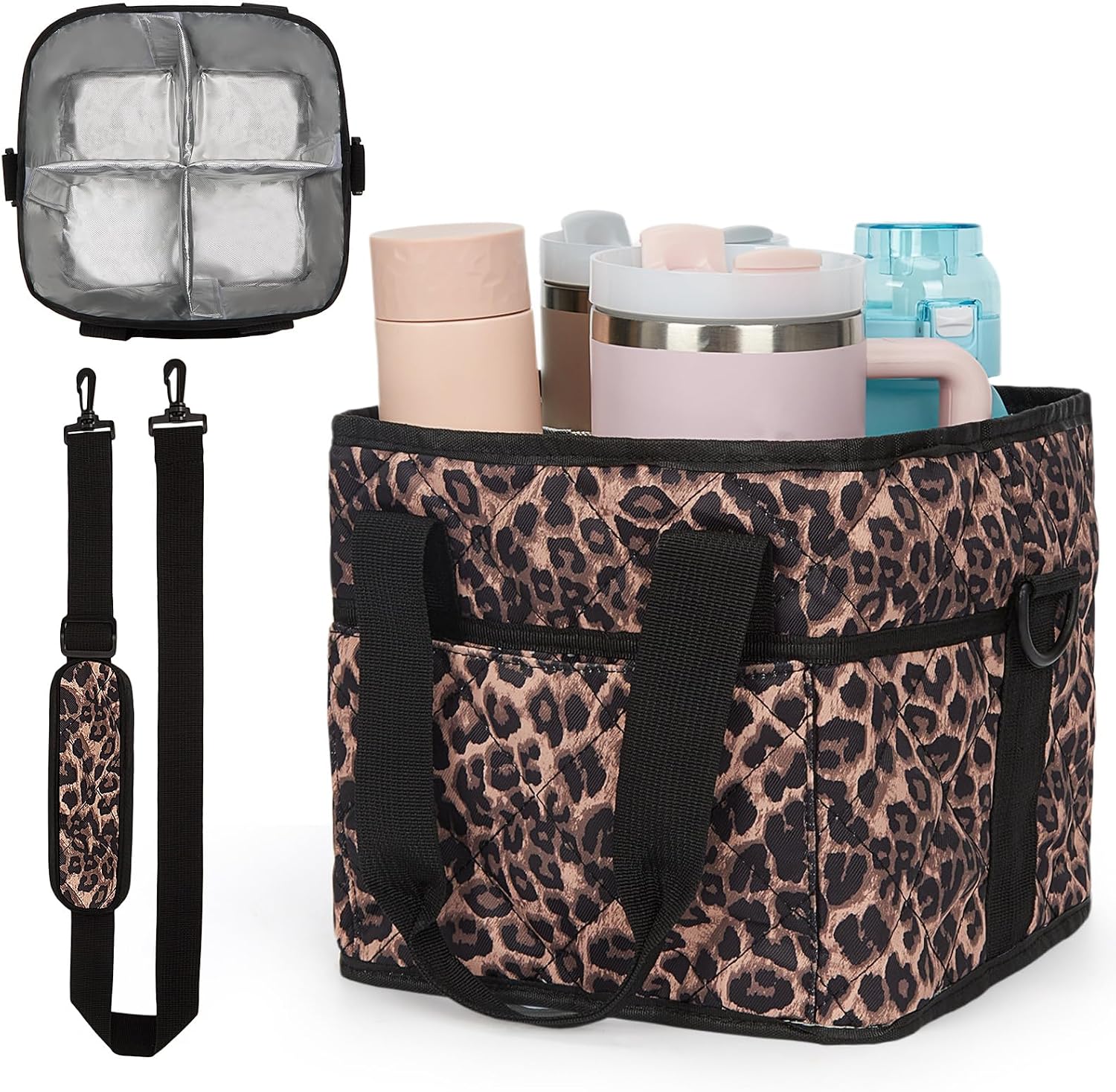 Drink Carrier Insulated 4 Cup Carrier Bag for Car Foldable Cup Holder Portable Drink Caddy with Shoulder Strap for Delivery and Travel