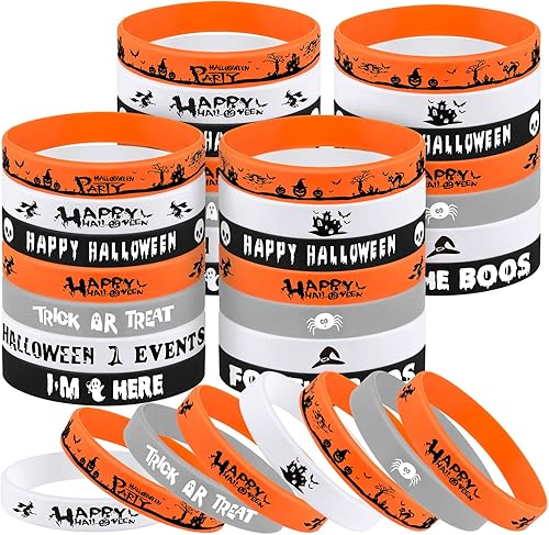 FEPITO 70 paquetes de pulseras de silicona para Halloween, 7 patrones clásicos de Halloween, pulseras de goma