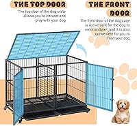 Vista 5 de Jaula resistente para perros de 48 pulgadas con divisor, jaula de acero indestructible a prueba de escapes, jaula de alta ansiedad para interiores