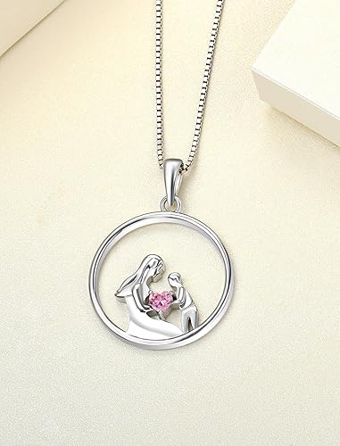 Miniatura 4 de YL Collar para madre de plata de ley 925 con colgante redondo de piedra natal para mamá