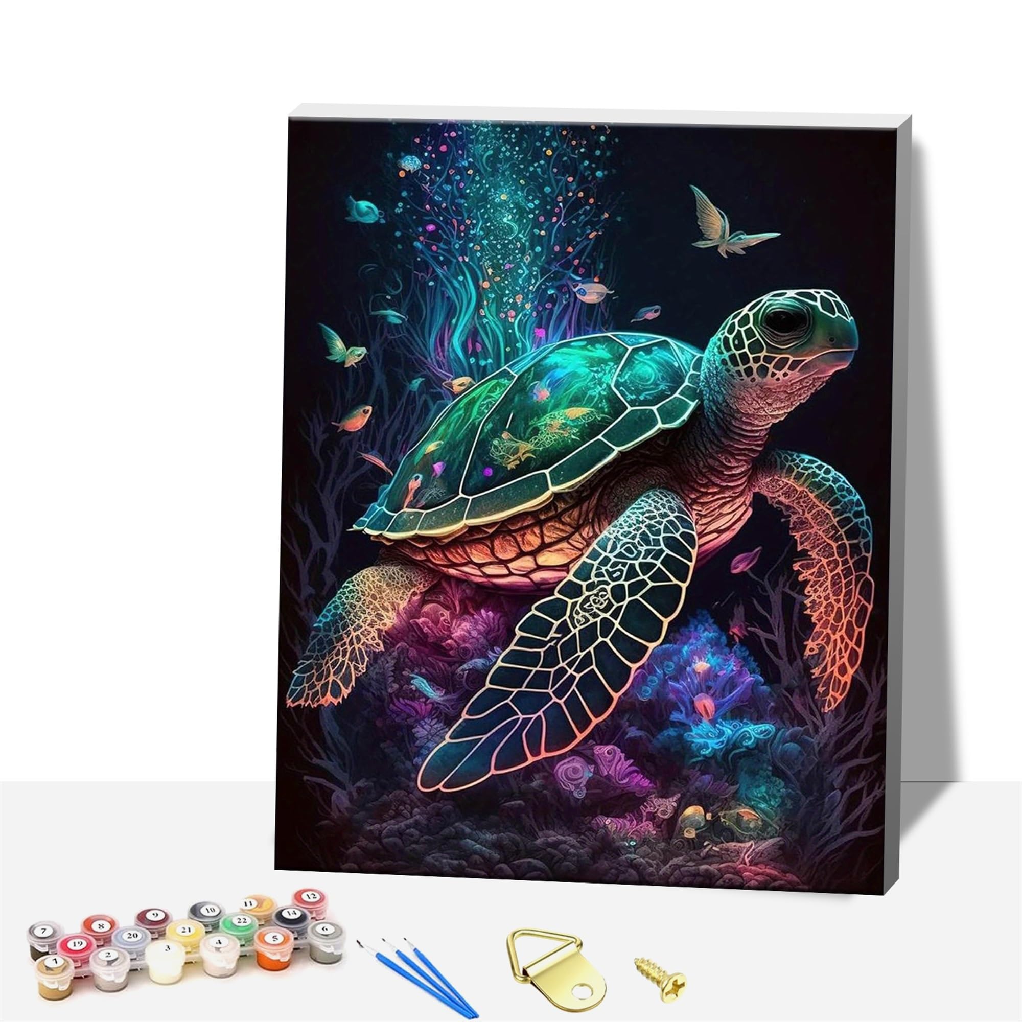 Formeyart Turtle Paint By Numbers Kit For Adults,Diy Easy Painting Kits On Canvas With Wooden Framed, Small Color By Numbers Acrylic,Adult Paint By Number For Gifts,Home Wall Decor(Turtle)