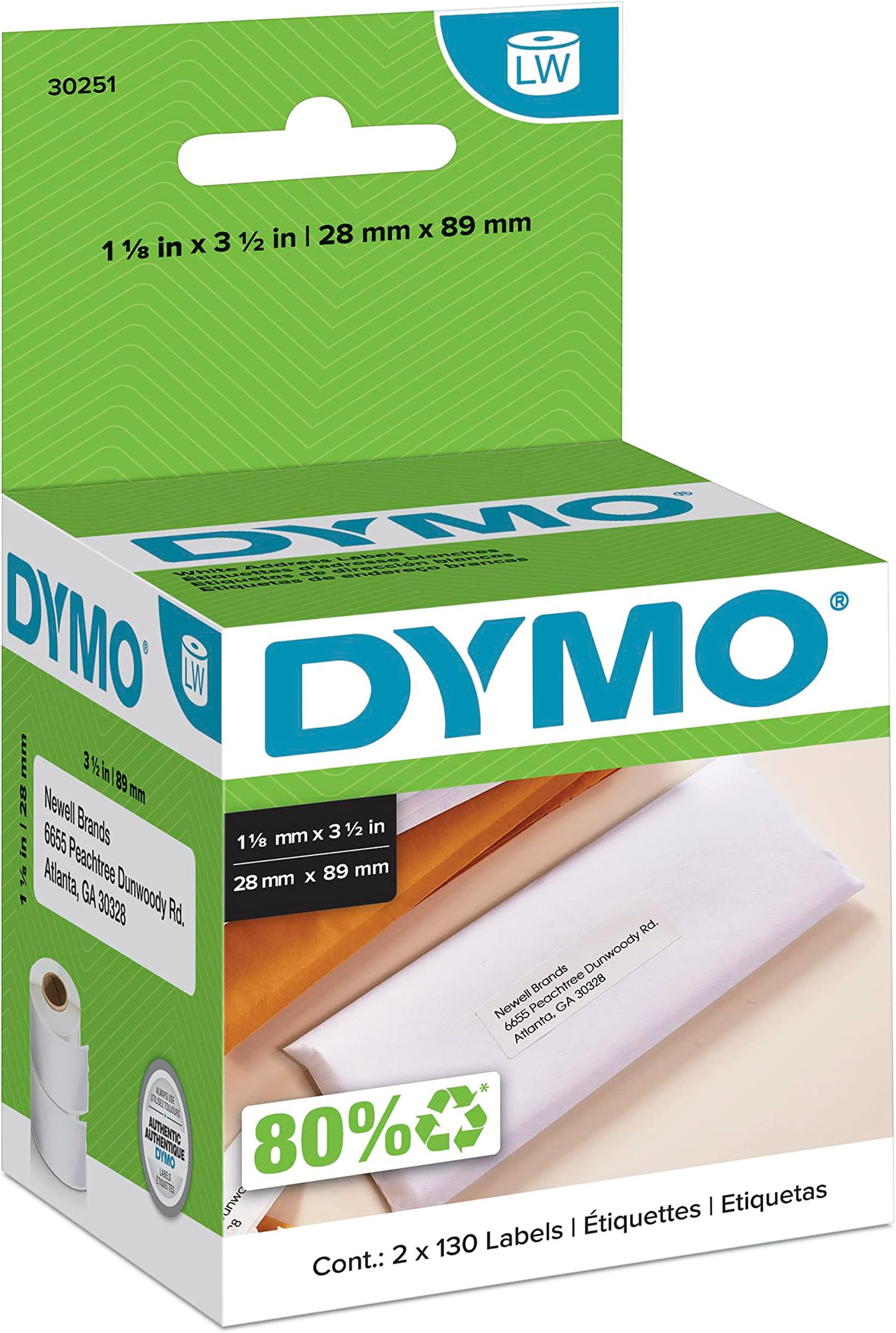 30251 Label Writer Self-Adhesive Address Labels, White, Roll of 130