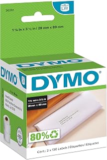 DYMO LW Mailing Address Labels | for LabelWriter Label Printers | 1-1/8" x 3-1/2" (28 x 89mm) | 2 Rolls of 130 (260 Total)