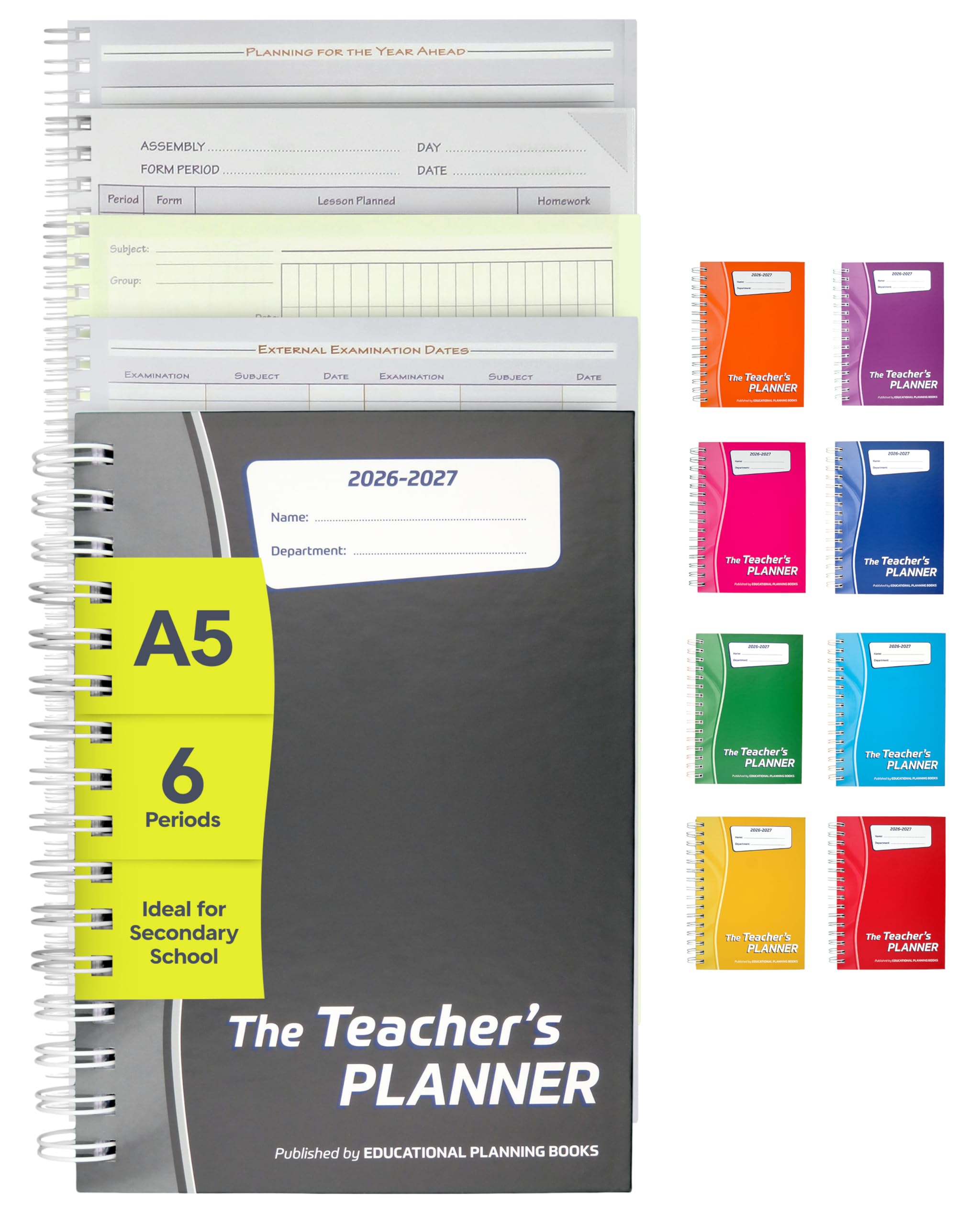 Educational Planning Books - The Teachers Planner 2026-2027 for Secondary School – A5 – Six Period Day – Page-a-Day & Undated, with Dedicated Pages for Year Planning, Exams, Marking and more (TP9-C)