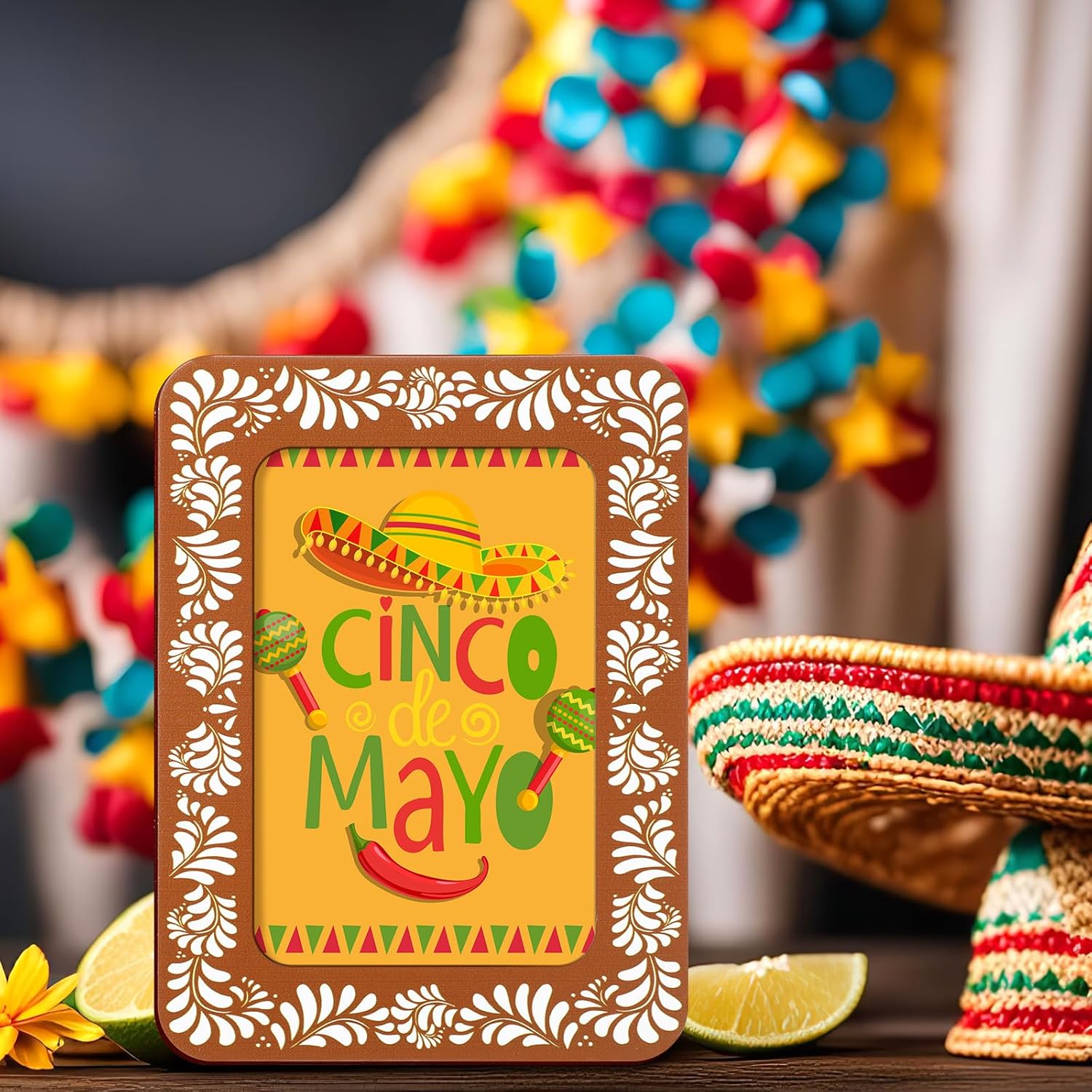 Kathfly 10 Pack Mexican Floral Wood Photo Frame 5.5x7.5 Talavera Picture Frame Gifts for Cinco De Mayo Cielito Lindo Baby Shower Party Decorations Wall Tabletop Display