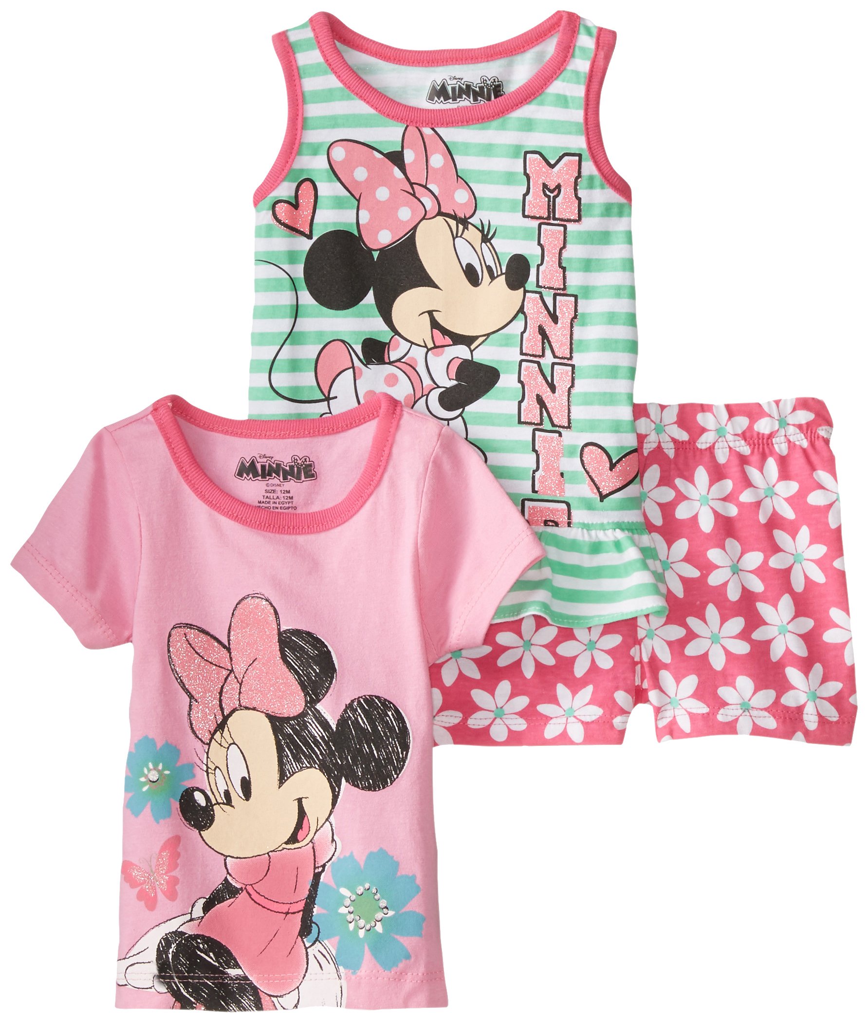 Disney Baby Girls' 3 Piece Minnie Mouse Screenprint Short Set