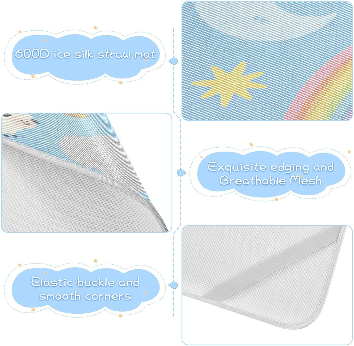 cooling baby fitted crib mattress 28" x 52" absorbent Childish Sheep Boat Rainbow Blue padded crib for baby&toddler
