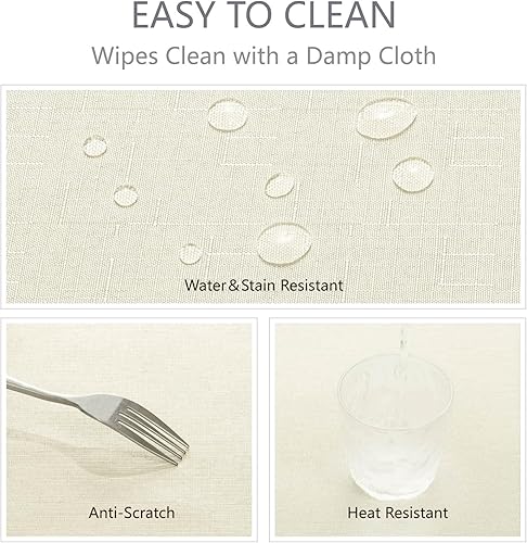 Miniatura 4 de Mantel rectangular de 52x70 pulgadas de lino texturizado impermeable, resistente a las manchas y a las arrugas, lavable, mantel decorativo de tela