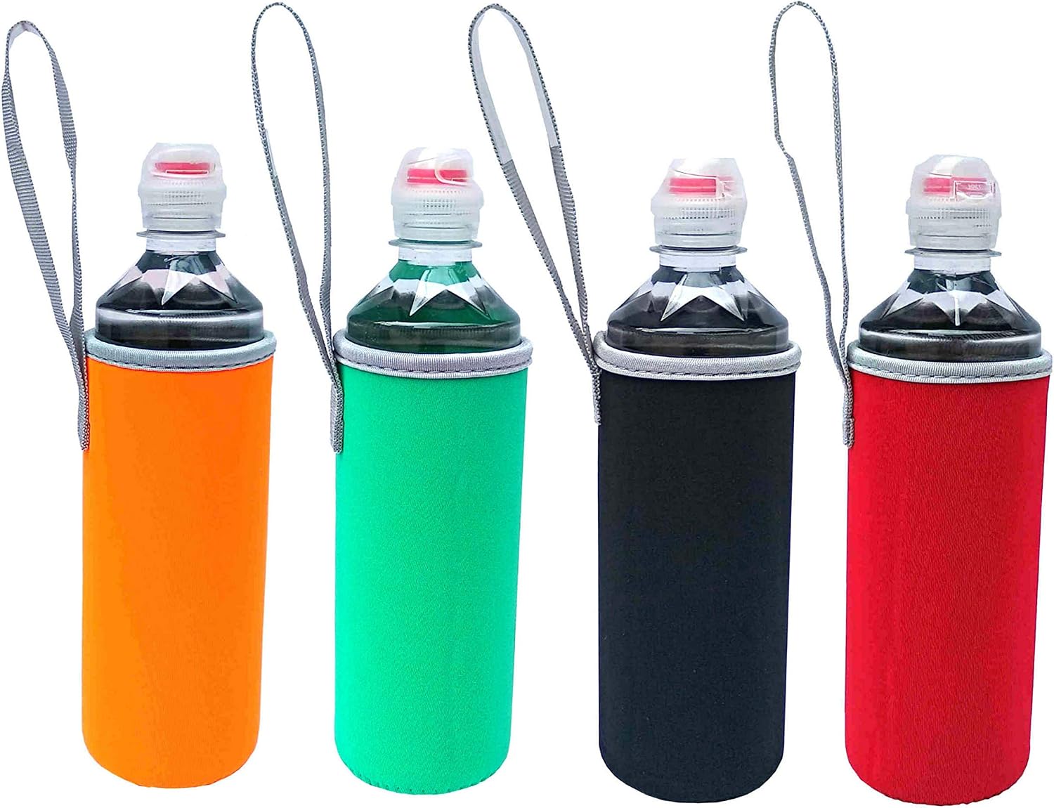 E - Living 500ML (16.9 OZ) Neoprene Water Bottle Cooler/Coolie/Cover/Insulator/Holder/Huggie/Sleeve - 4 Pack (8 Colors) (Red/Blk/Pink/N.Green/Orange/Teal)) (blk/red/teal orange)