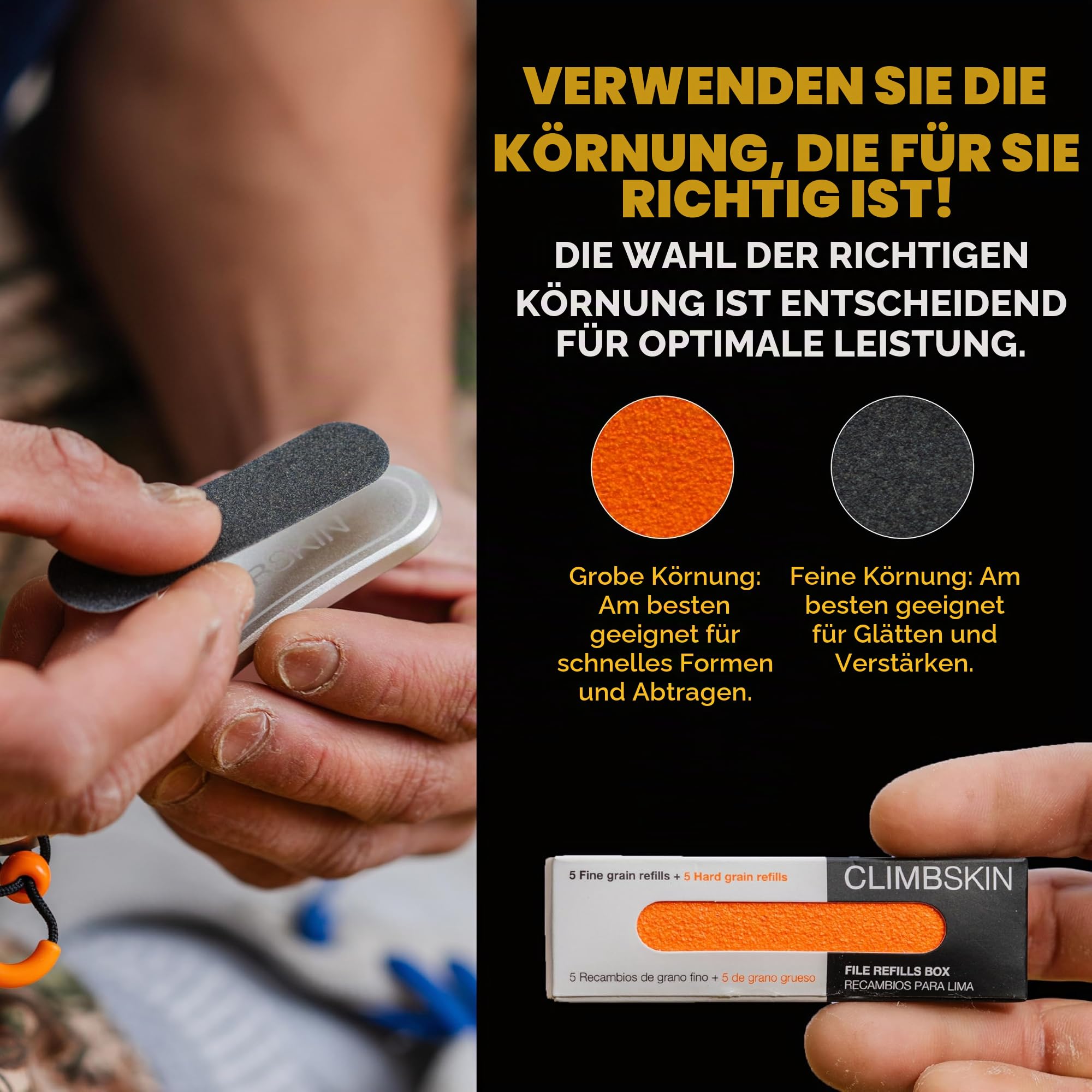 Climbskin Professionelle Aluminiumfeile mit 10 Ersatzminen | ergonomisch, leicht und langlebig | pflegt die Haut und entfernt Schwielen und Härten | Klettern, Crosstrainning und Fitness