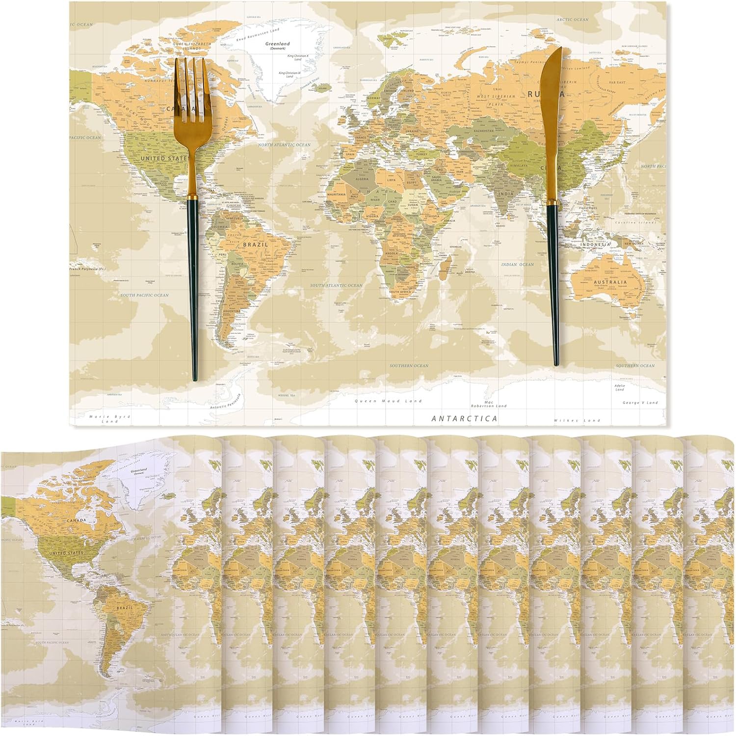 100 Pcs Disposable World Map Paper Place Mats Vintage World