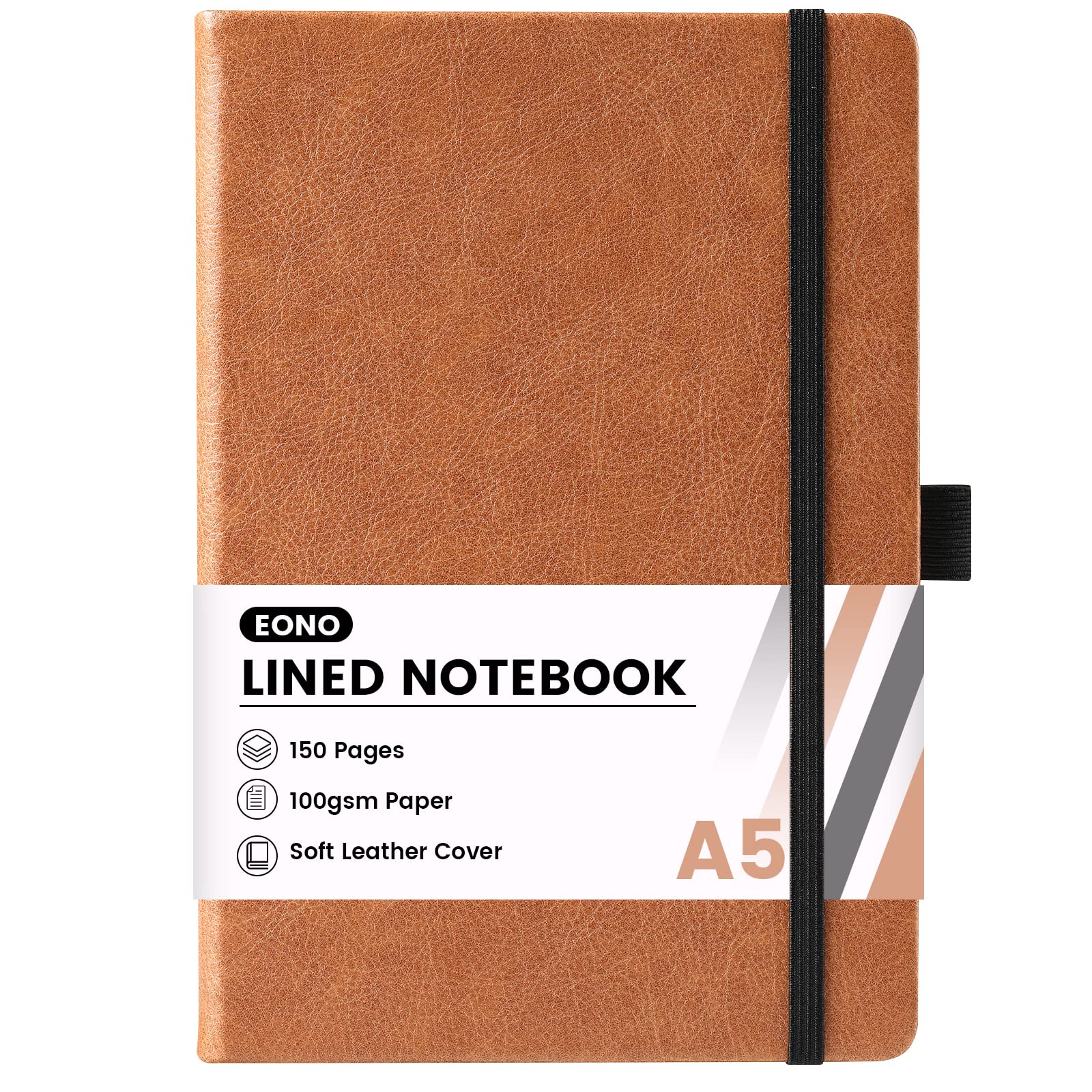 Amazon Brand - Eono Notebook, A5 Notebook with Premium Paper, 200 Pages Writing A5 Notebook Journal, Faux Leather Classic Hardcover, Brown