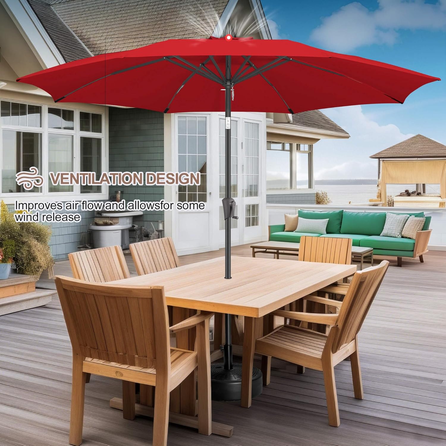 FLAME&SHADE 10 ft Outdoor Market Patio Table Umbrella with Fiberglass Rib Tips and Tilt, Red