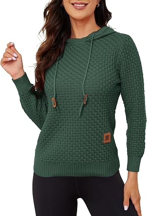 Zaitun Womens Hoodies Long Sleeve Sweatshirts Fashion Slim Waffle Casual Basic Drawstring Pullover Sweater