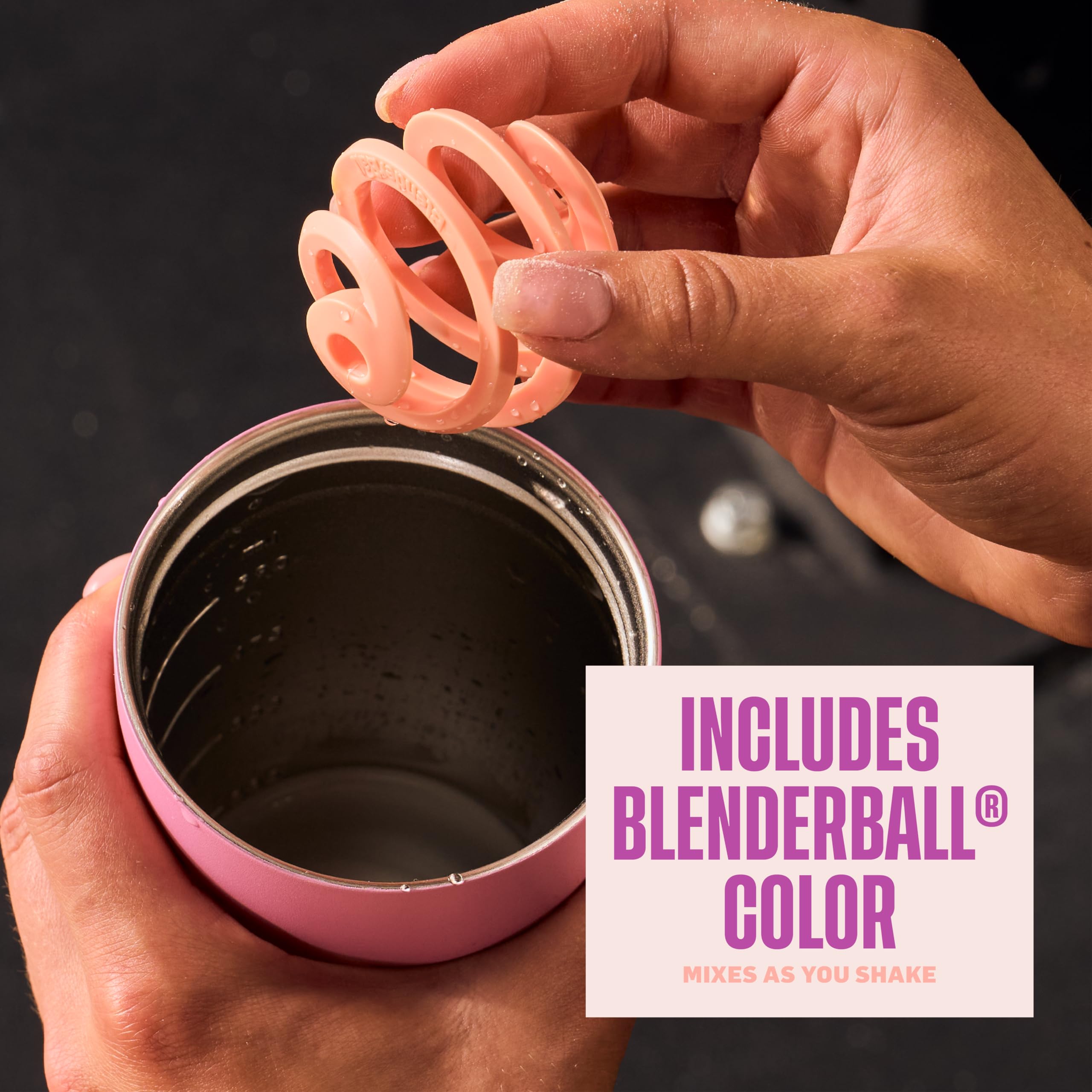 BlenderBottle Shaker isotherme 2 en 1 en acier inoxydable – Couvercle étanche – Paille, BlenderBall – Sans BPA – Pour boissons protéinées, smoothies et pré-entraînement, 710 ml, rose (rose pétale)