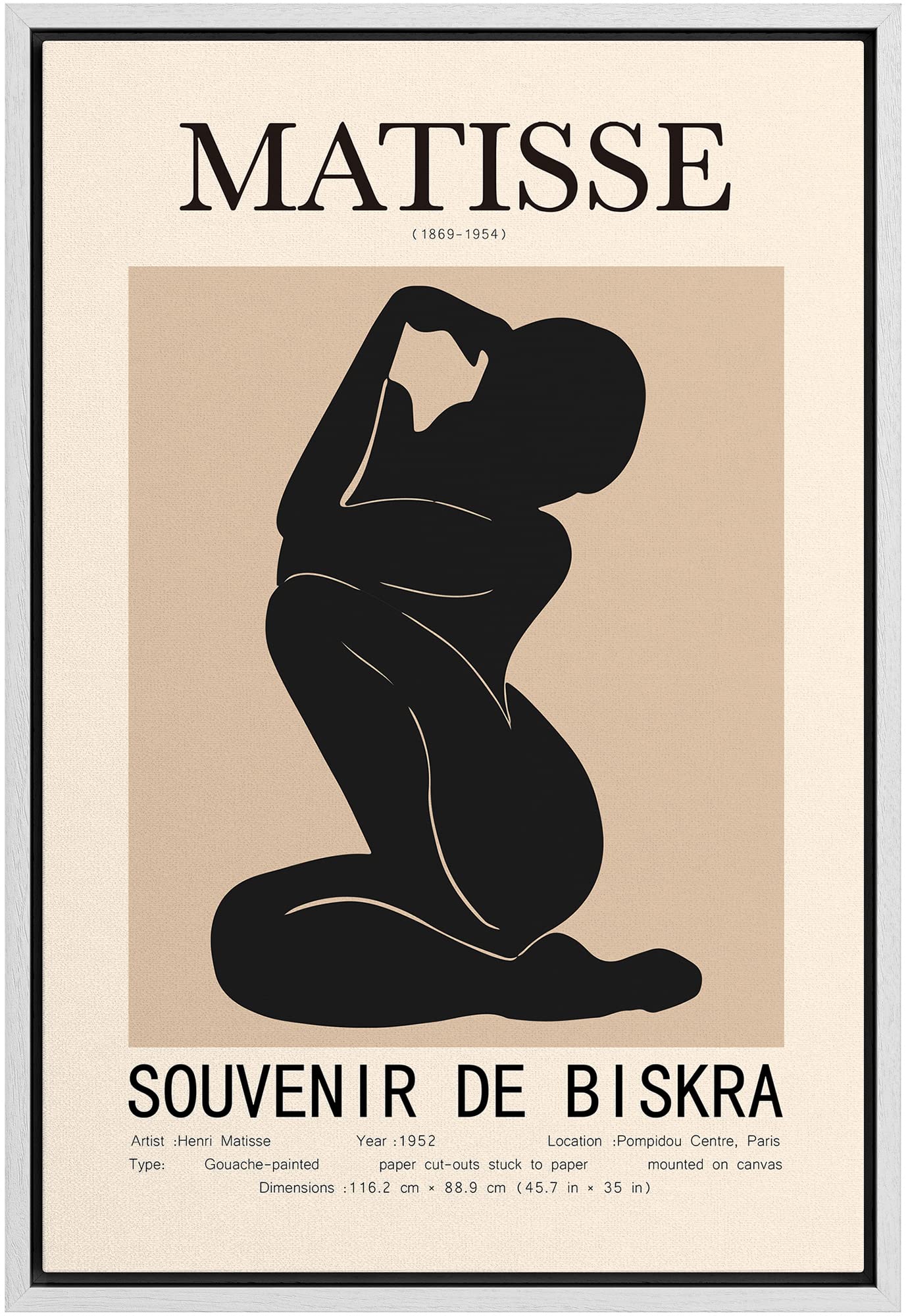 MUDECOR Framed Canvas Print Wall Art Henri Matisse Black & Tan Abstract Nude People Shapes Illustrations Modern Art Minimalist Multicolor Cool for Living Room, Bedroom, Office - 24”36" White