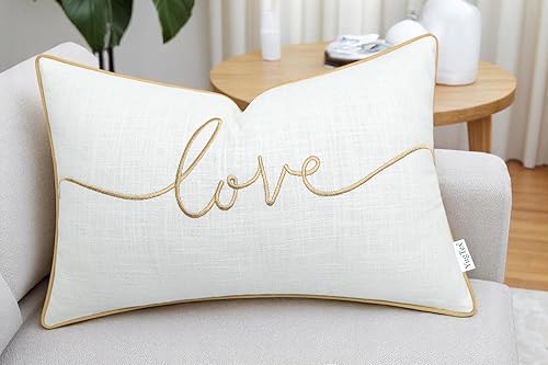 Love Sentiment - Funda de almohada bordada para recién casados, decoración de dormitorio, sofá, 12 x 18 pulgadas, color marfil
