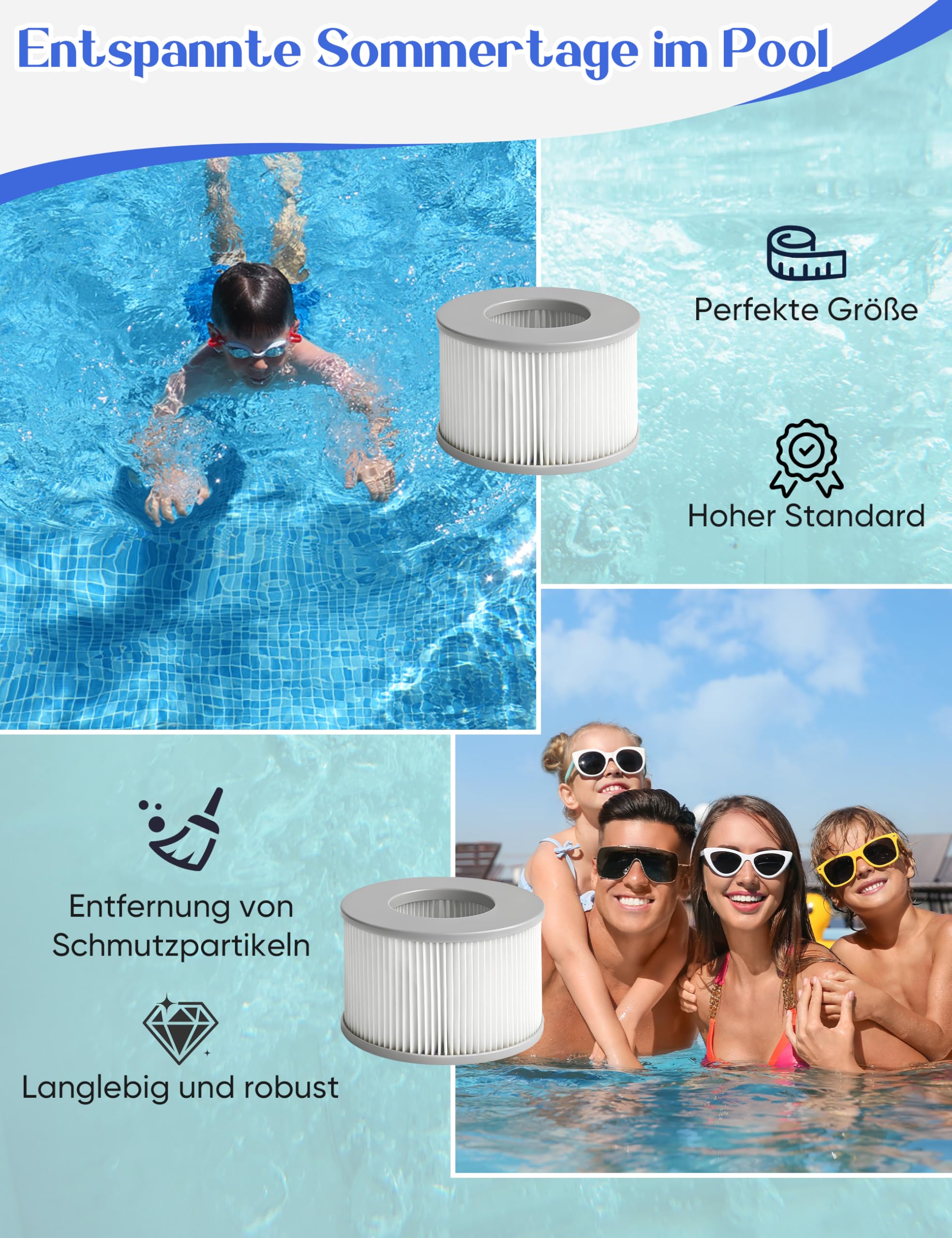 8 Stück Ersatz Filterkartusche für MSPA Filter – Ersatz Filter Kompatibel mit Whirlpool MSPA Modellen ab 2020 – Filterkartusche Wasserfilter für Aufblasbare Pools, Whirlpools und Spas