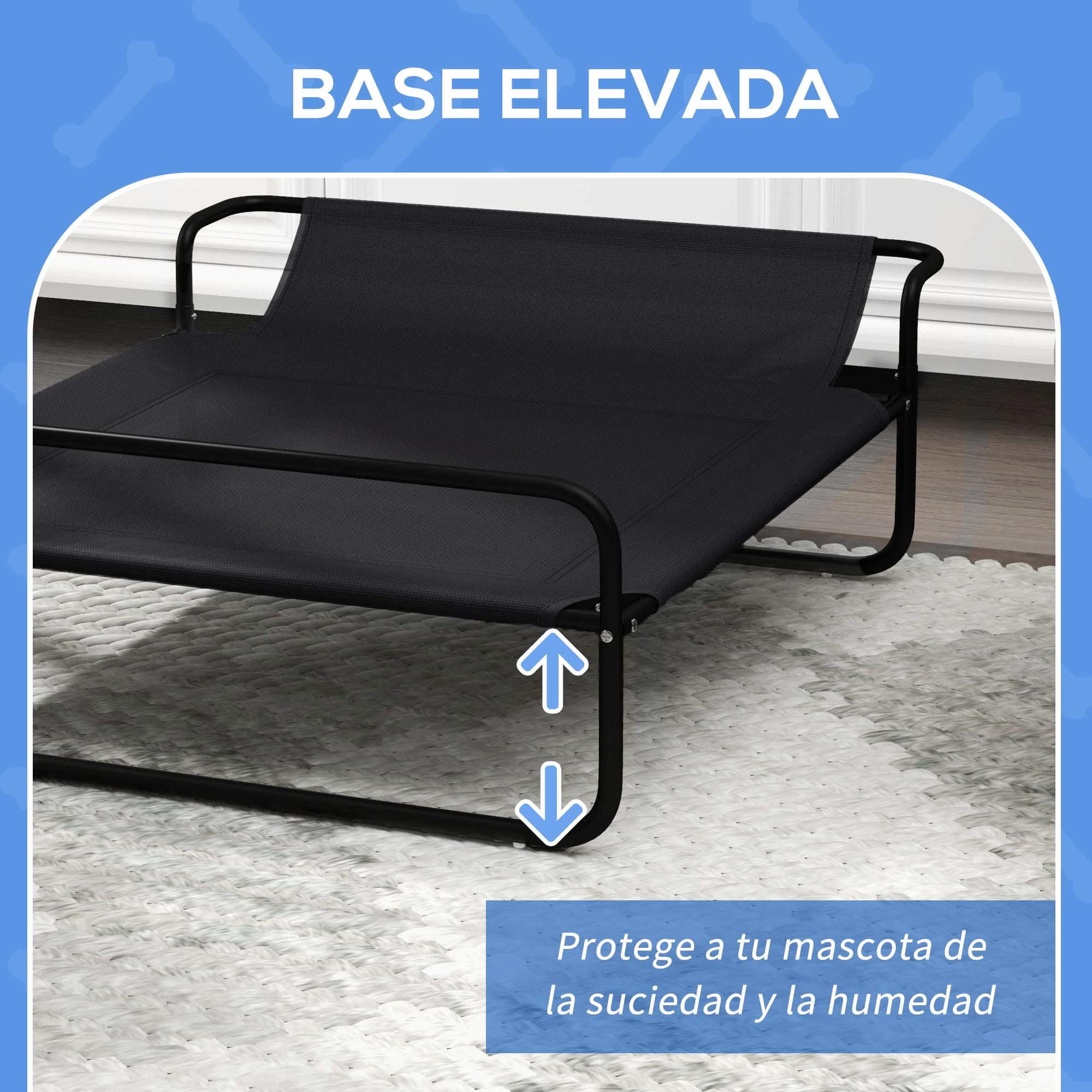 PawHut Cama Elevada para Perros, Refrescante y Transpirable, Cama para Perros Pequeños, 91x69x29 cm, Malla de Textilene, Reposacabezas Inclinado, Marco de Metal, para Interior, Exterior, Negro
