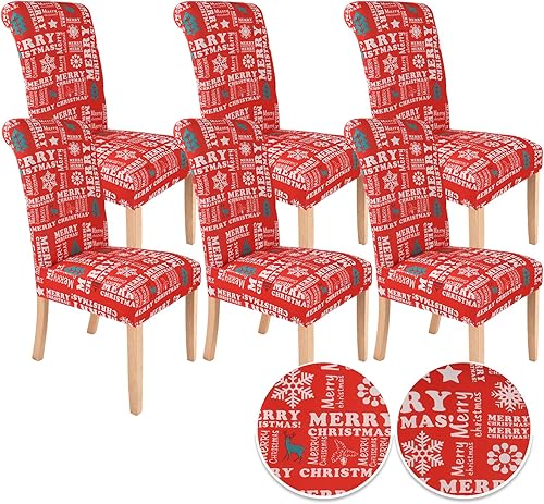 C conveyor Juego de 6 fundas para sillas de comedor, fundas elásticas para sillas impresas, lavables, extraíbles y lavables, fundas protectoras para