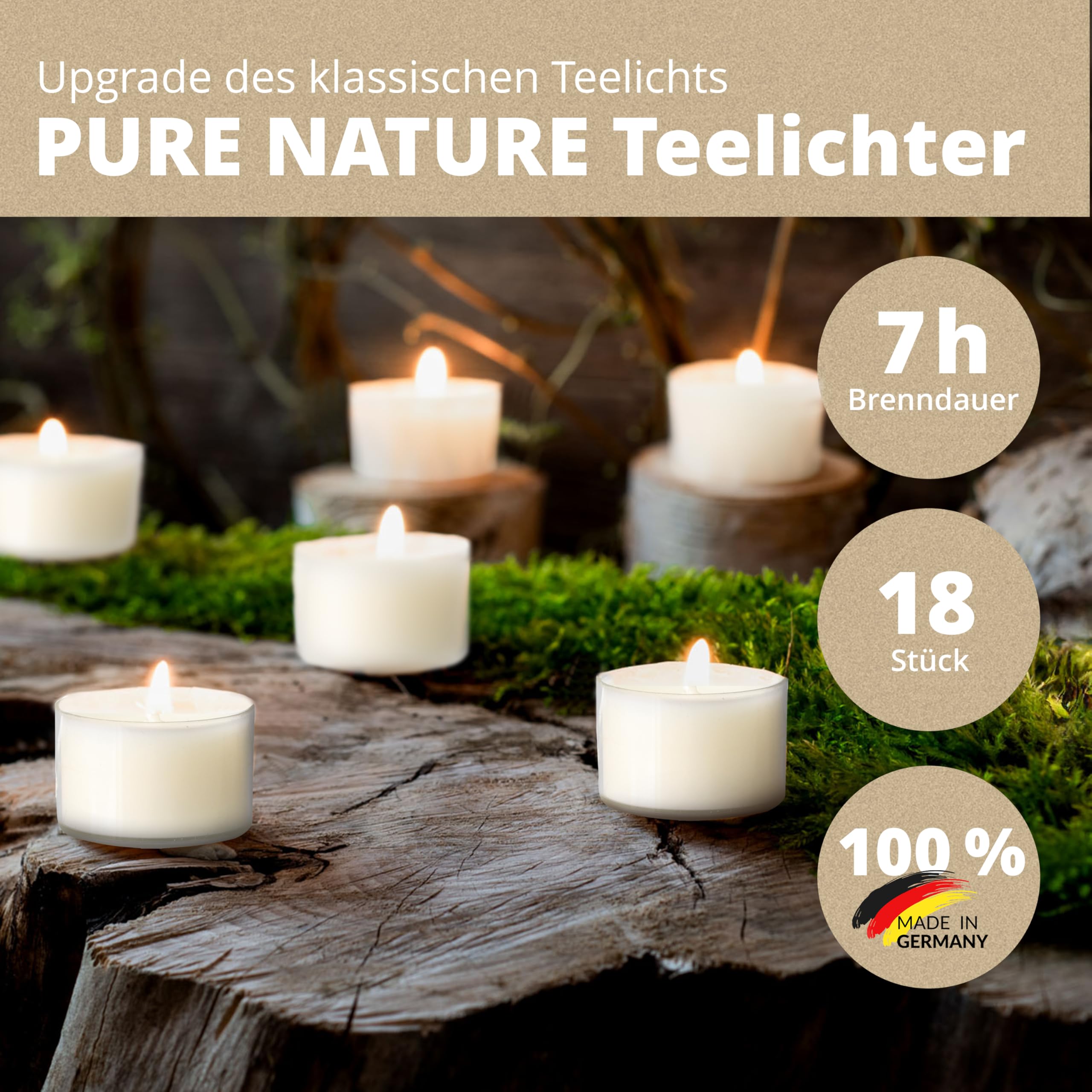Velas de té – Juego de 18 velas sostenibles – 7 horas de combustión cada una – velas pequeñas neutras de CO2 – Velas veganas (cera de colza) – 100% tazas recicladas – Fabricado en
