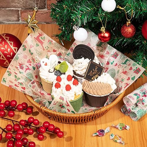 Miniatura 103 de 100 piezas de papel de cera de Navidad para alimentos, hojas de papel de cera, papel de delicatessen, envoltura de sándwich, envolturas de galletas