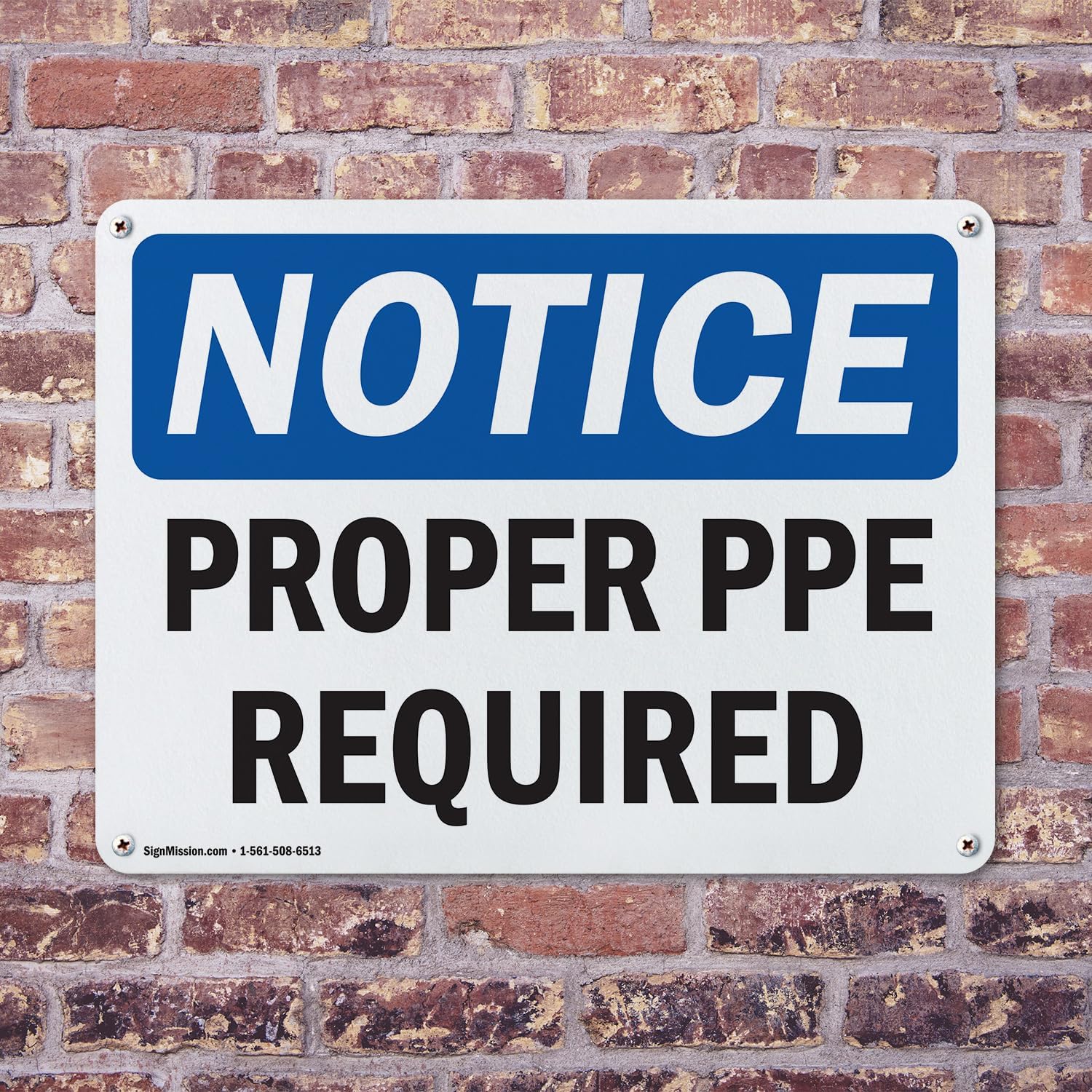 (2 Pack) Proper PPE Required OSHA Notice Sign 14 Inch X 10 Inch Indoor/Outdoor Rust-Free Aluminum Metal Signs for Workplace, Workshop, and Construction Site, Made in the USA