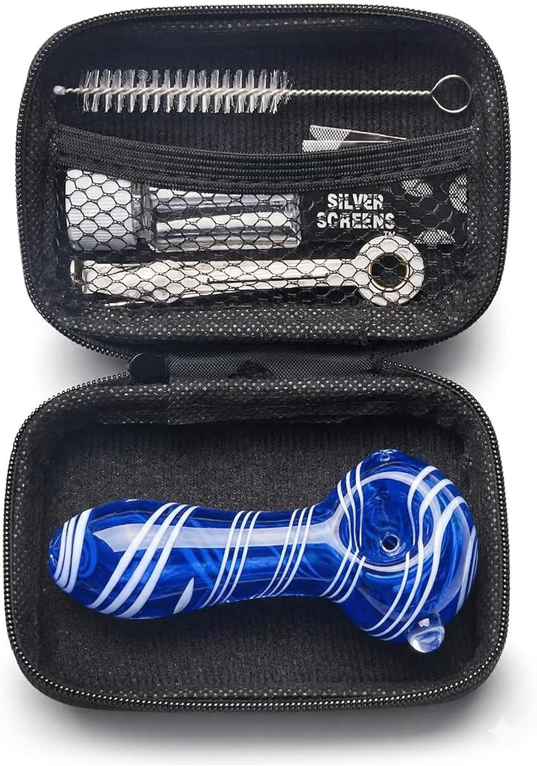 4" Gorgeous Glass Pipe Set, Blue Purple Collectible Straw with Cleaner Tool Brush Zipper Bag Gift (Blue)