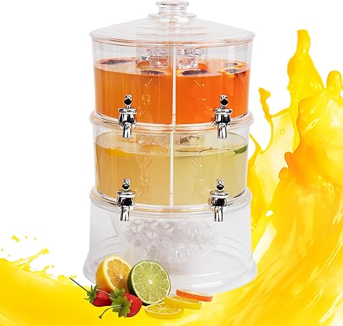 Mind Reader Dispensador de bebidas con parte inferior de hielo, soporte apilable de 2 niveles y 4 secciones con tapas, 10.15 pulgadas de largo x