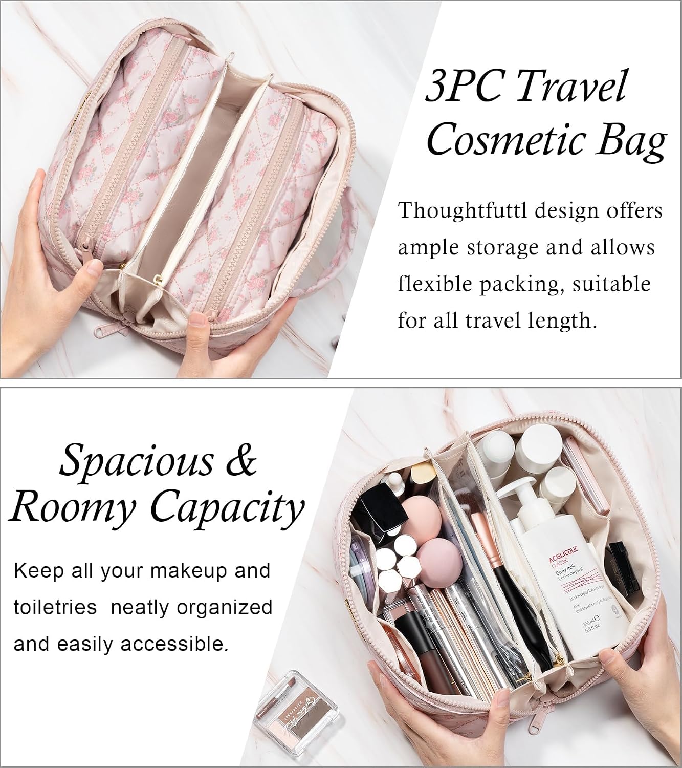Travel Makeup Bag, Large Capacity Puffy Toiletry & Cosmetic Bag for Women image 3