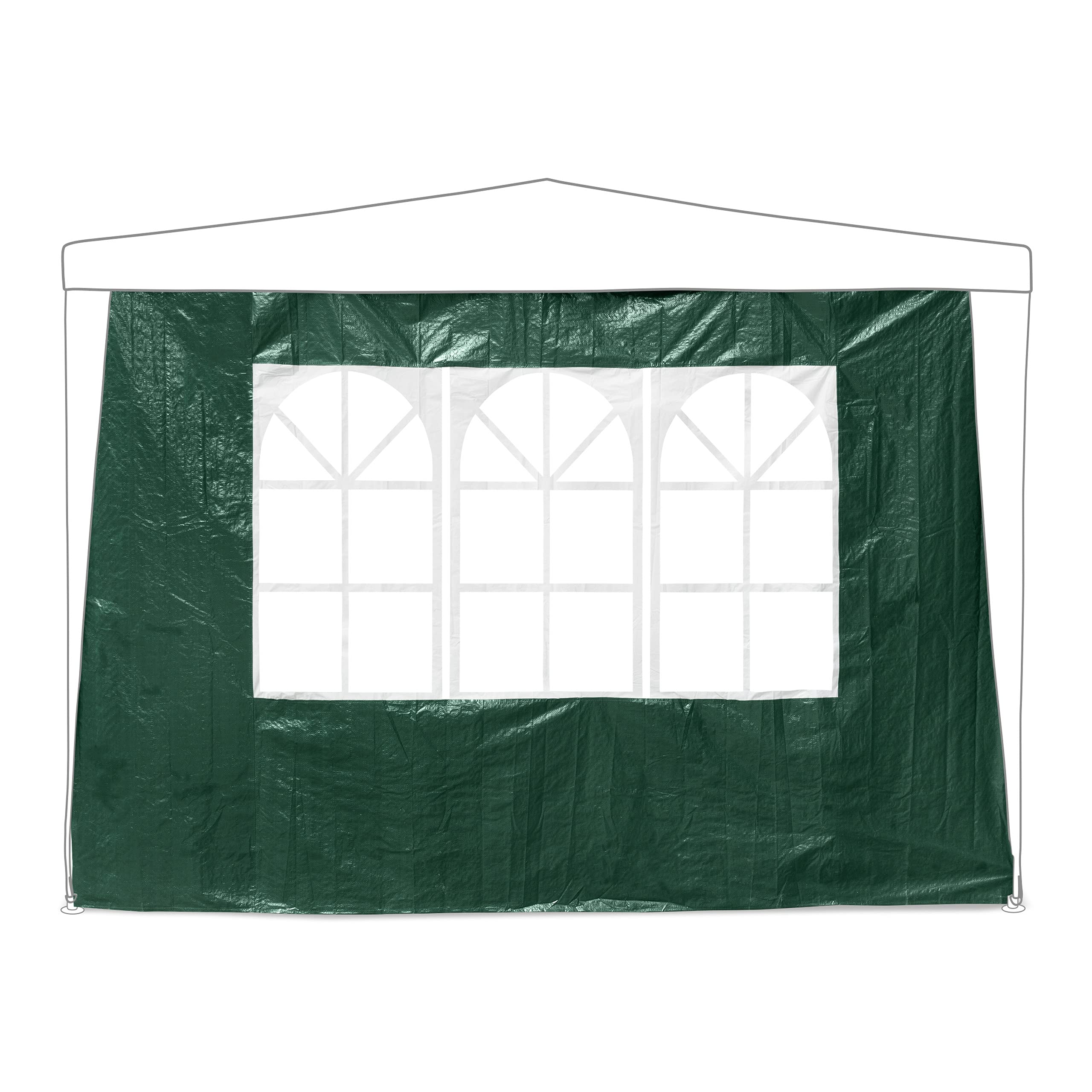 Relaxdays Tende per Gazebo Laterali, Set da 4, Telo Impermeabile in PVC, Pareti 3x2 m, 3 con Finestre, Parasole, Verde
