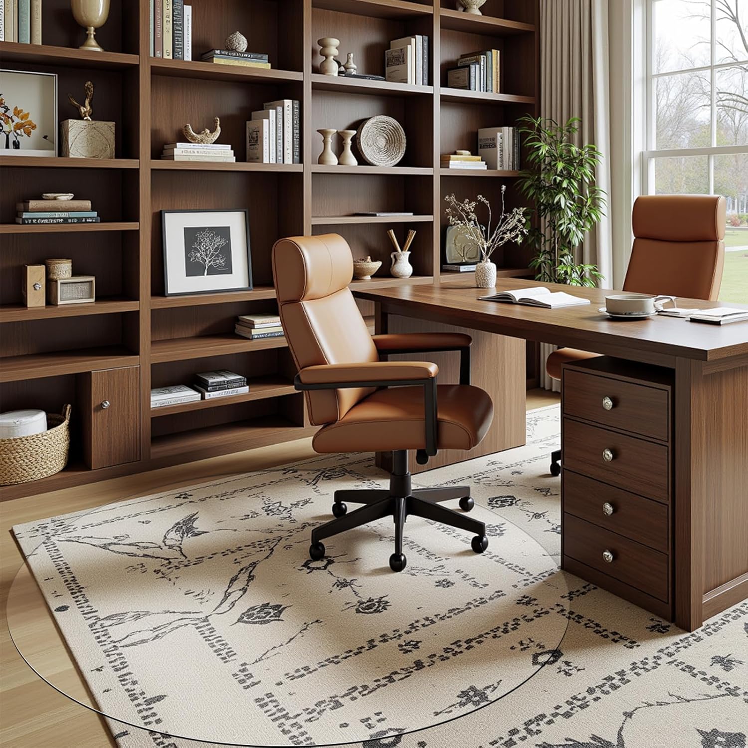 Round Office Chair Mat for Carpet & Hardwood, Upgraded 45" x 45" Dual Use Tempered Glass Chair Mat for Chair and Footrest Under Desk