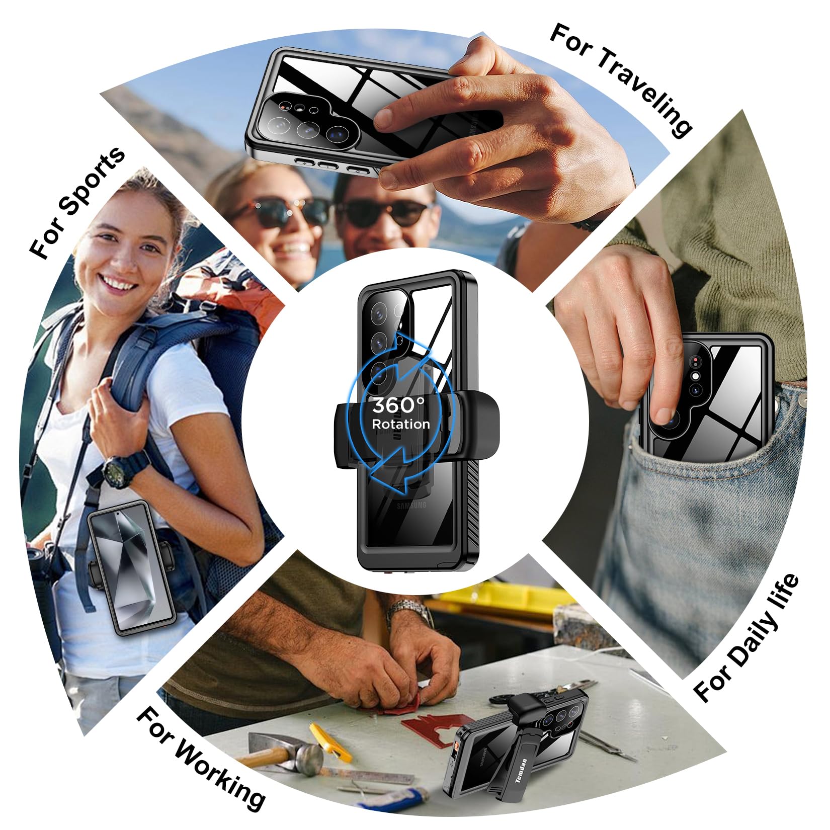 Schutzhülle für Samsung Galaxy S24 Ultra, wasserdicht, mit Gürtelclip, Holster, integriertes Objektiv und Displayschutzfolie, Militärqualität, stoßfest, sturzsicher, Ganzkörper-Handyhülle