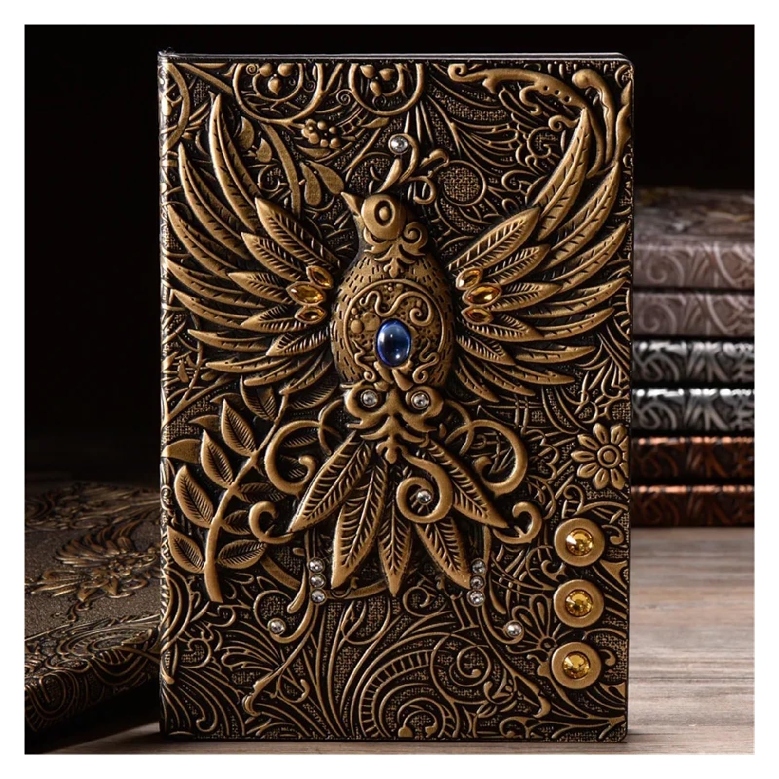 3D Dreidimensionales Drachen-A5-Notizbuch, Retro, verdicktes Pu-geprägtes Notizblock-Tagebuch, Bürobedarf für die persönliche Tagesplanung(Antique Brass C)