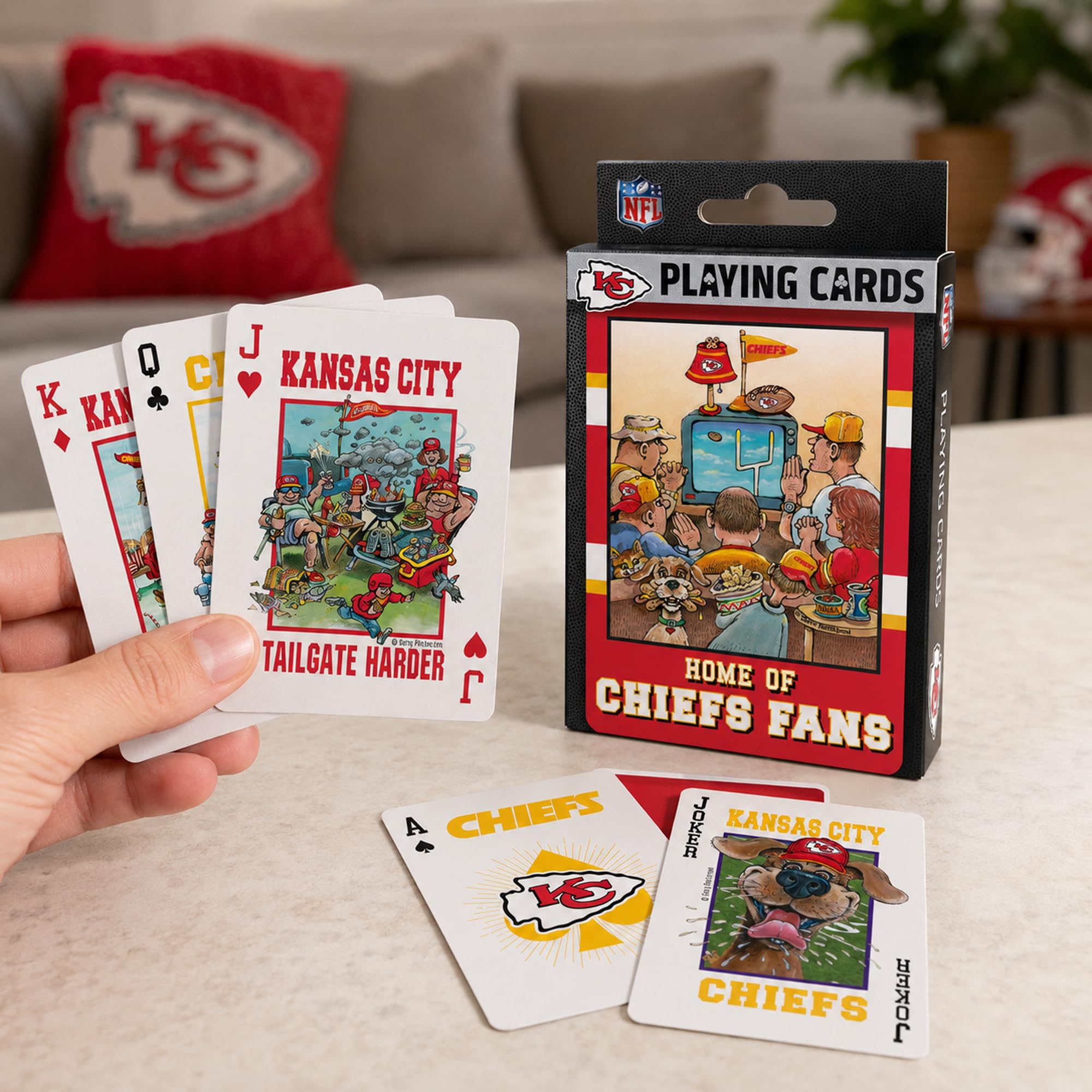 Masterpieces Jeu de cartes pour adultes – Sous licence officielle NFL Kansas City Chiefs 54 cartes