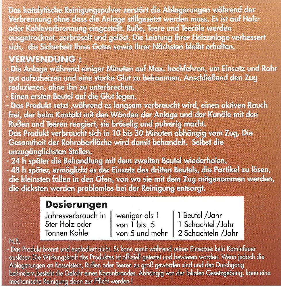 5X Jahresreinigung Entrußer für Ofen & Kamin alle Rohre einschließlich Edelstahl